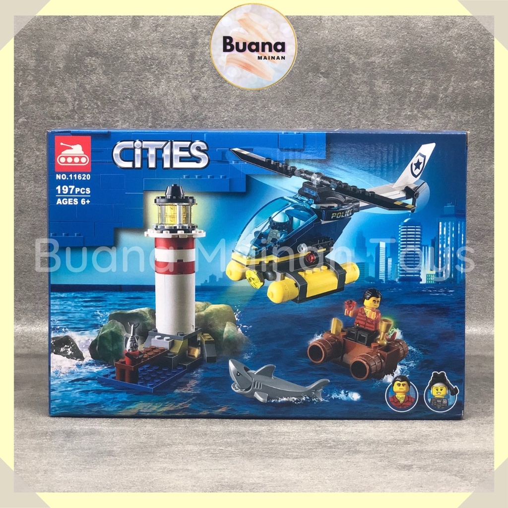 BRICK CITIES POLICE LIGHT HOUSE MAINAN EDUKASI ANAK COWO CEWE HELICOPTER HELI POLISI BLOCK BRICKS 11620