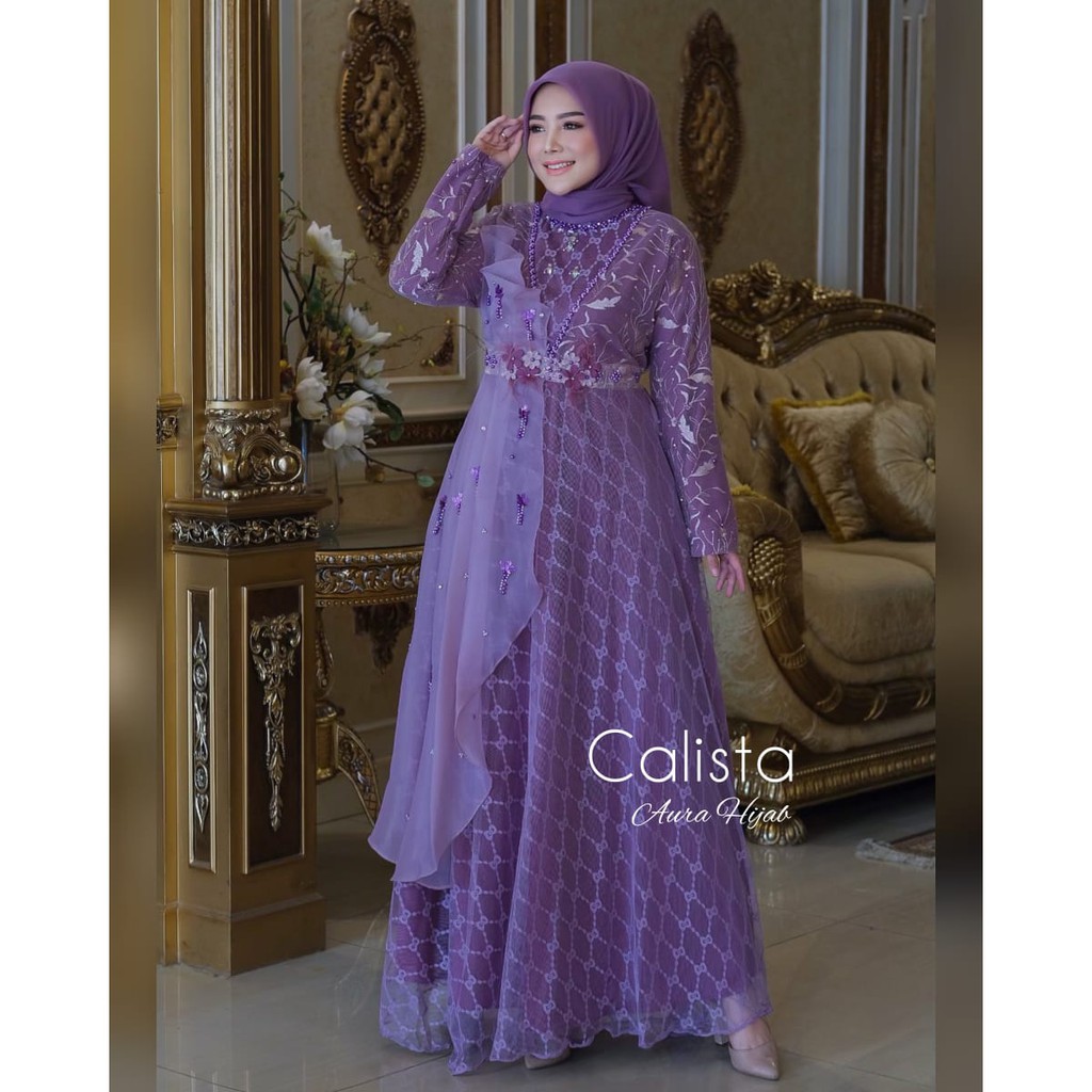 AM_FASHION>> CALISTA GOWN ORIGINAL AURA HIJAB GAMIS PESTA DRESS MEWAH OUT FIT WANITA FASHION MUSLIM