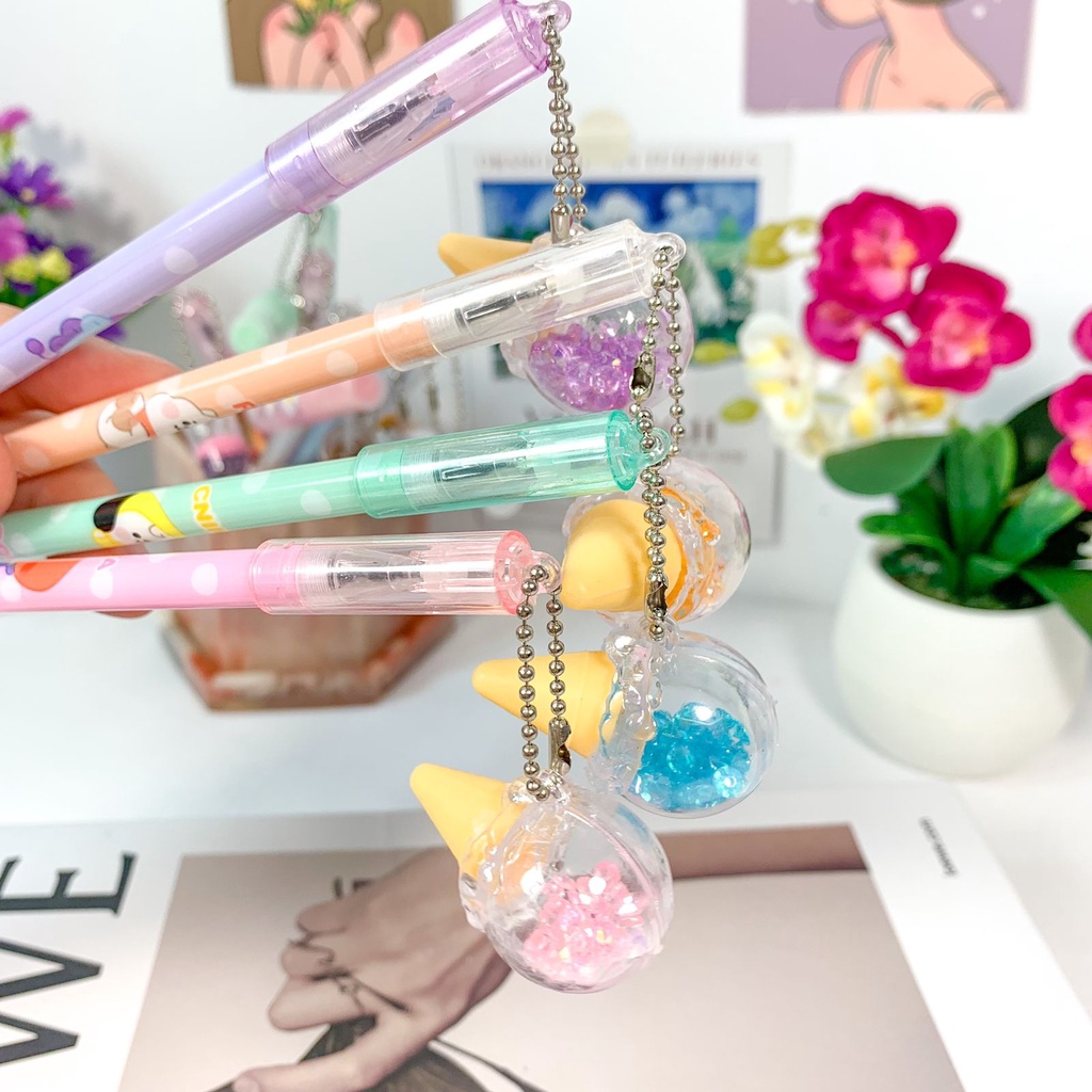 Pulpen gantungan eskrim Kristal Crystal warna pastel tinta hitam pena unik kado ultah souvenir kekinian-1