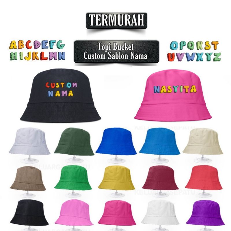 TERMURAH TOPI BUCKET HAT ANAK &amp; DEWASA DESIGN NAMA ATAU DESIGN LOGO SUKA-SUKA