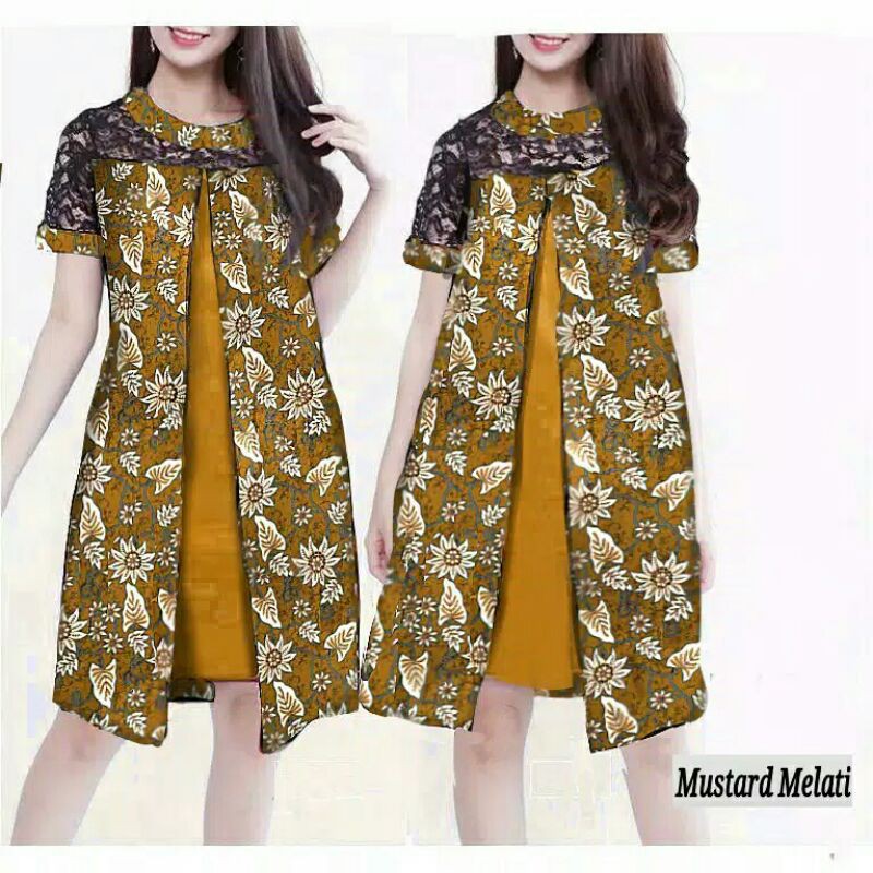DRESS BATIK WANITA LENGAN PENDEK NAURA BAHAN ADEM TEBAL MEWAH