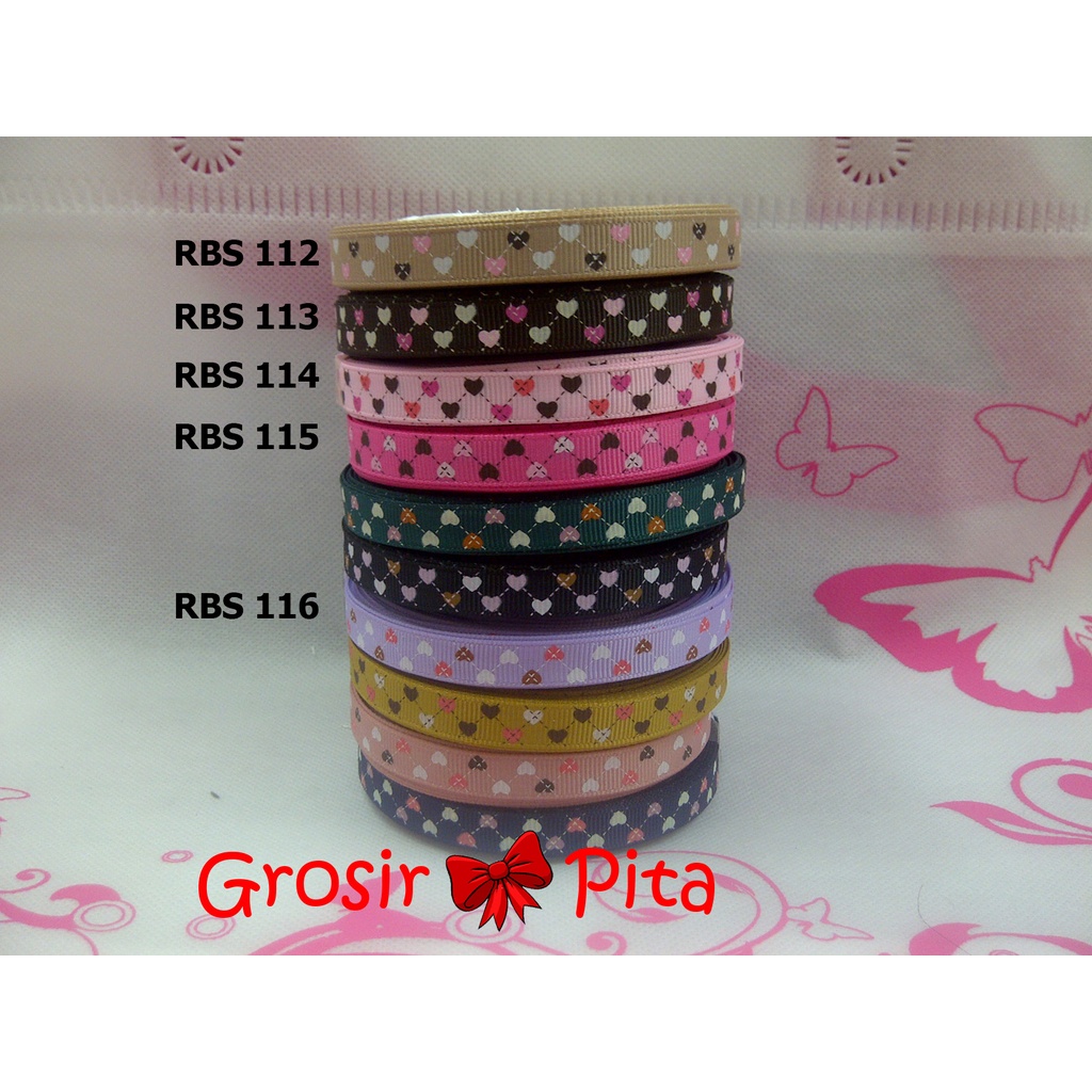 

(25 yard) Pita Grosgrain Motif Love RBS 112,113,114,115,116 | Toko Bahan Craft | Grosir Pita