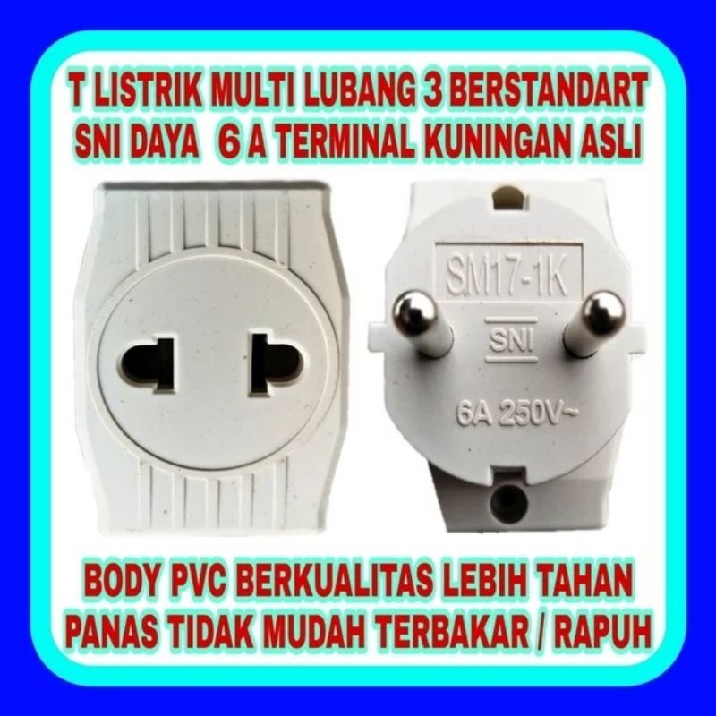 STEKER T MULTI CABANG 3 SNI KUNINGAN STEKER T COLOKAN LISTRIK STEKER T SERBAGUNA T STOP KONTAK 3 LB