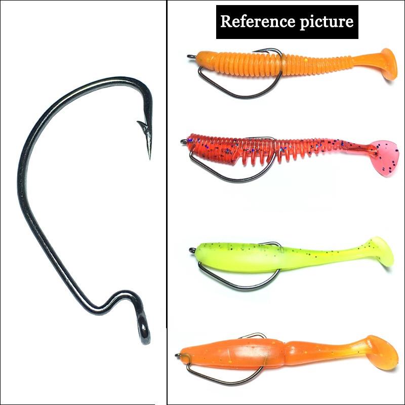 50Pcs Wide Gap Worm Fishing Hooks Jig Crank Big Bass Hook Black High Carbon Steel Crank Barbed Hook for Soft Fishing Lure