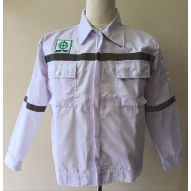 SERAGAM SAFETY PUTIH POLOS RESLETING DAN KANCING