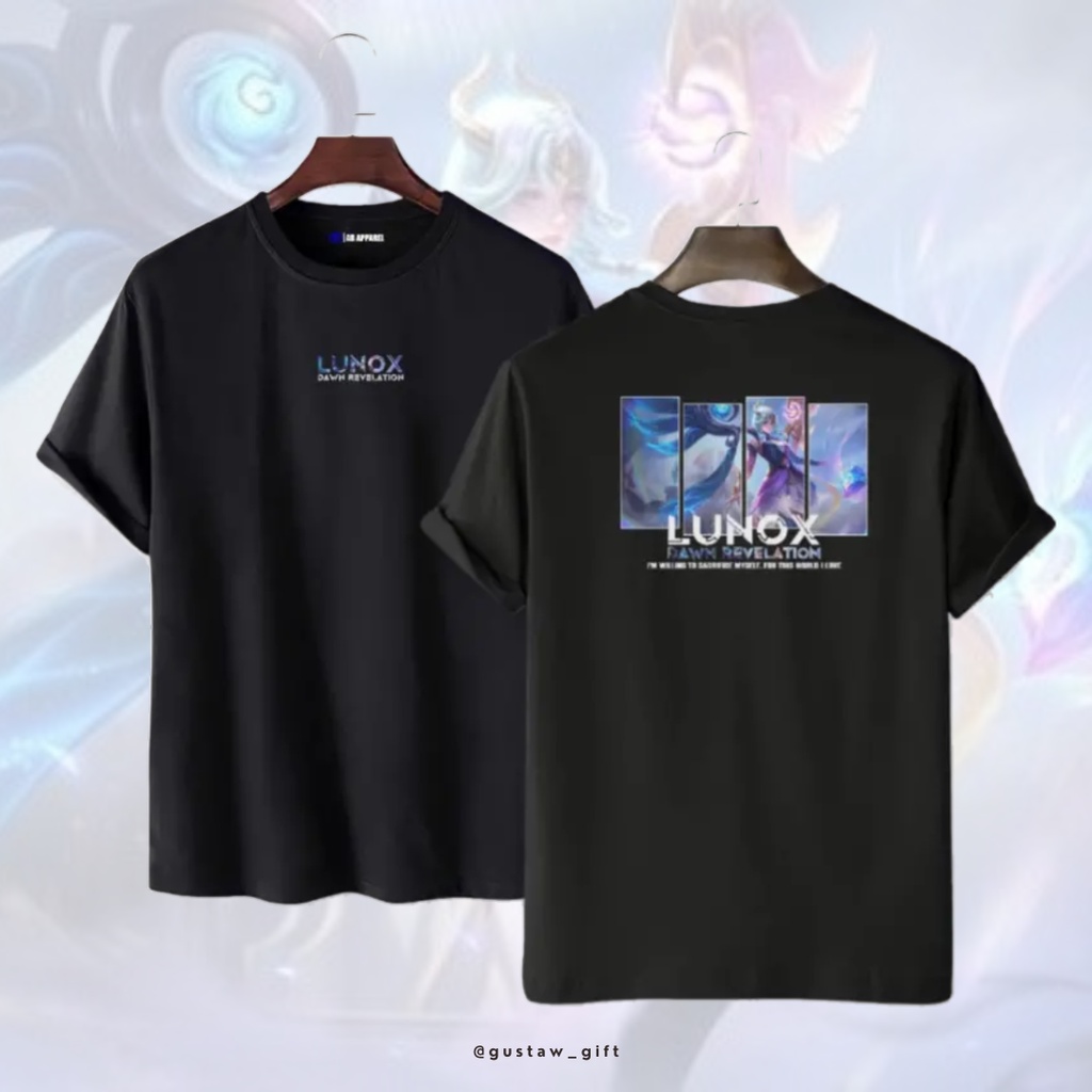 GG T-Shirt LUNOX skin Dawn Revelation Mobile Legends Kaos Custom Katun Slim-fitting