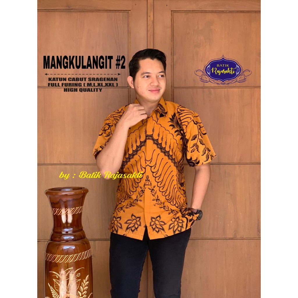 MANGKULANGIT2 Baju Kemeja Batik Pria Lengan Pendek PREMIUM  FULL FURING Rajasakti