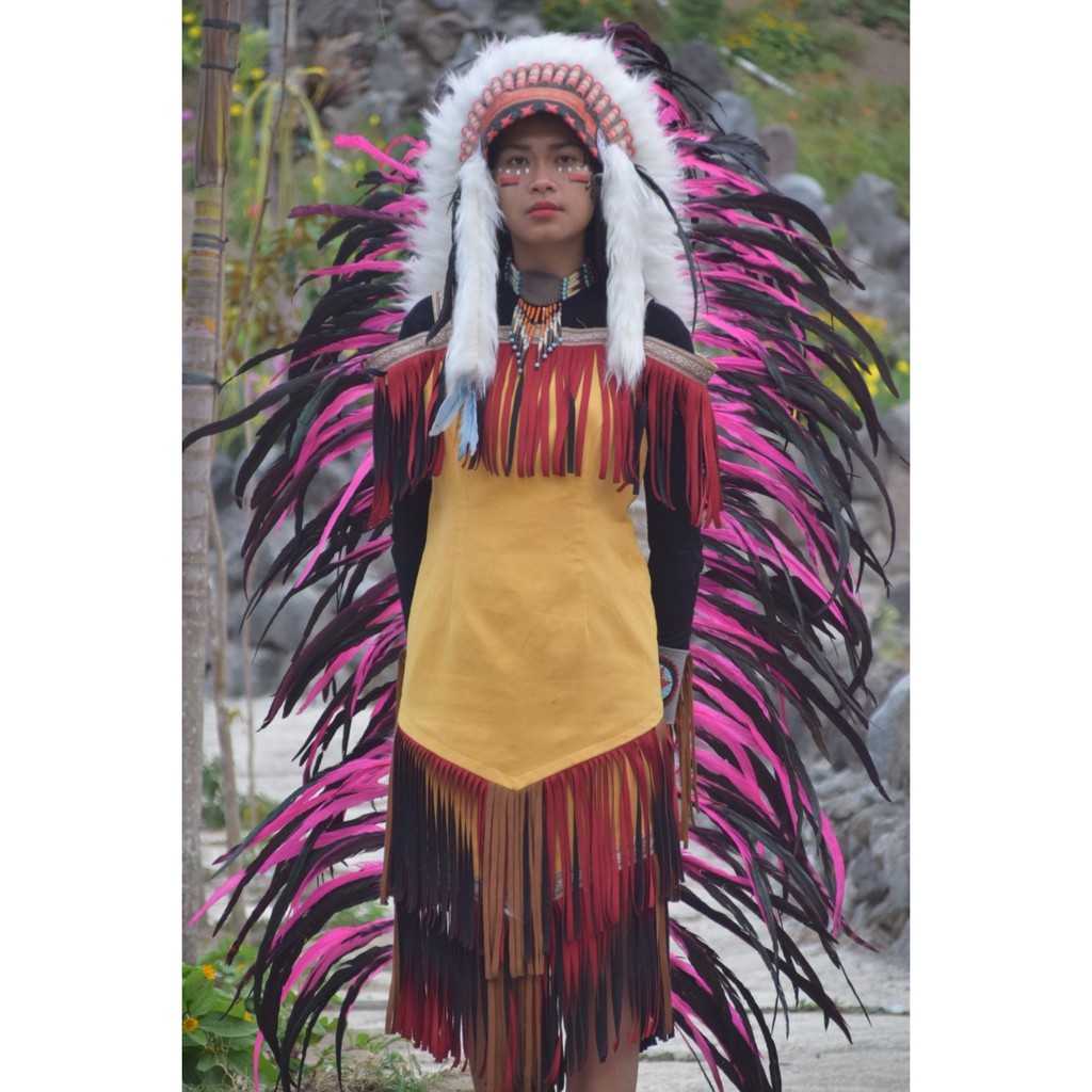 TOPI INDIAN - INDIAN HEADDRESS LONG AYAM BILABONG PINKY FUR PUTIH