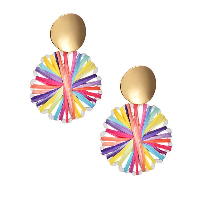 LRC Anting Tusuk Fashion Color Alloy Straw Round Earrings F83664