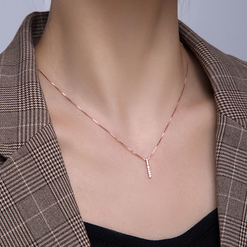 AZ017 Kalung Bandul Berlian Desain Vertikal Warna Silver/Rose Gold Kalung Anti Karat Murah Necklace Jewelry Gift Aksesoris Wanita