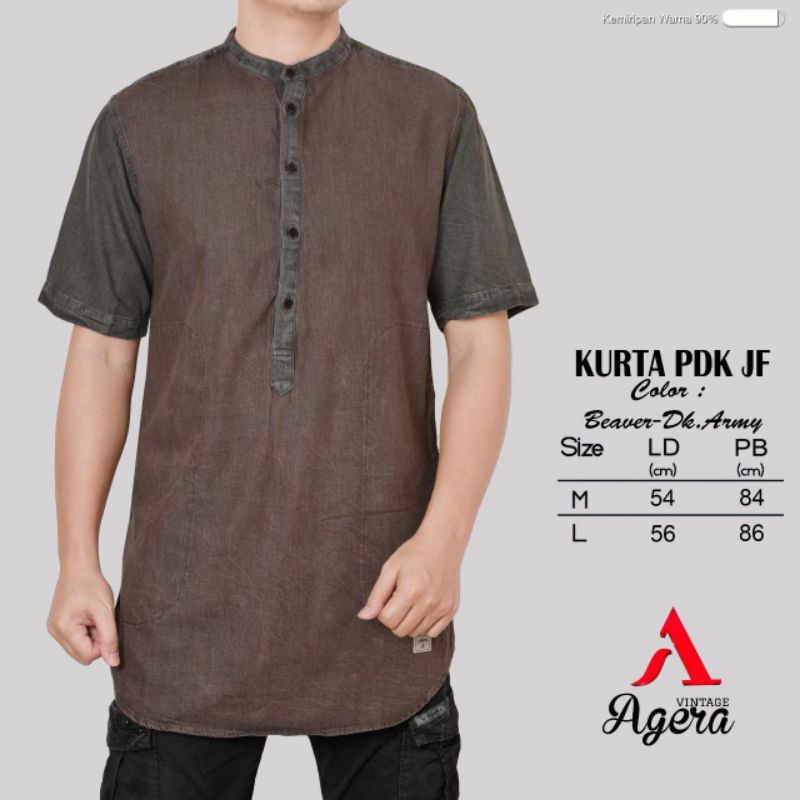 Baju kemeja kurta pria lengan pendek dan 3/4 kombinasi limited edition JF cotton denim agera