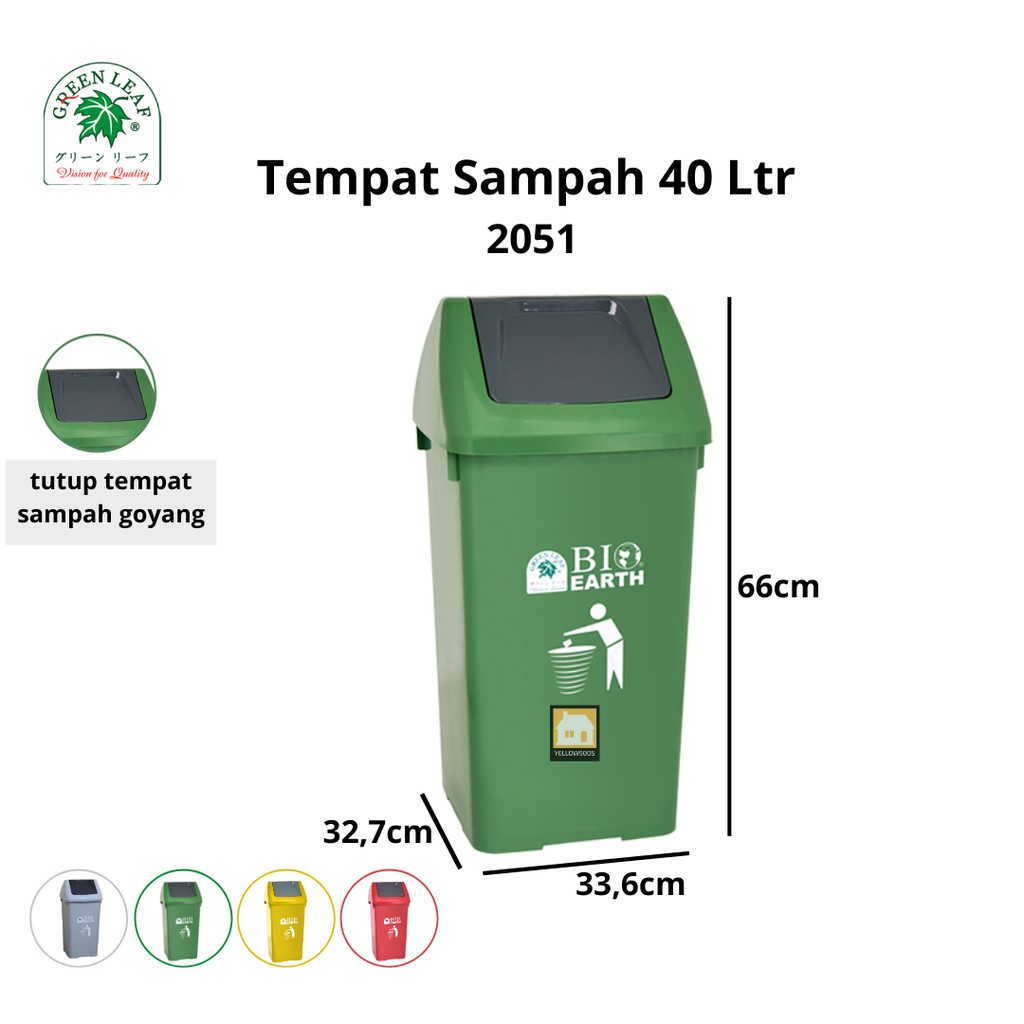 Tempat Sampah BIO Dustbin 40 Liter 2051 Green Leaf