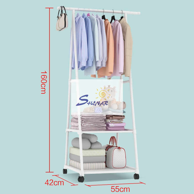 (2KG) SHENAR TRIANGLE CLOTH RACK / NOAH RACK / GANTUNGAN PAKAIAN TIANG BERDIRI DENGAN 4 RODA / HANGER / RAK DORONG / RAK RODA / RAK TANPA RODA