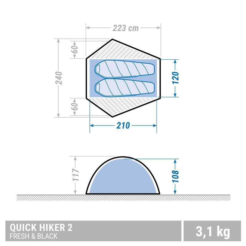 QUECHUA Quickhiker Tenda Trekking Fresh &amp; Black Untuk 2 Orang