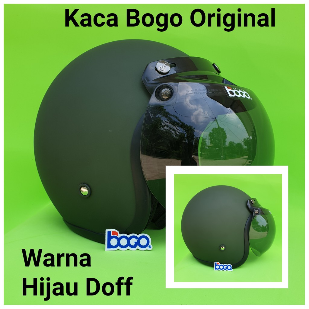 helm bogo retro clasic cat polos untuk dewasa warna hijau army doff dengan kaca bogo original