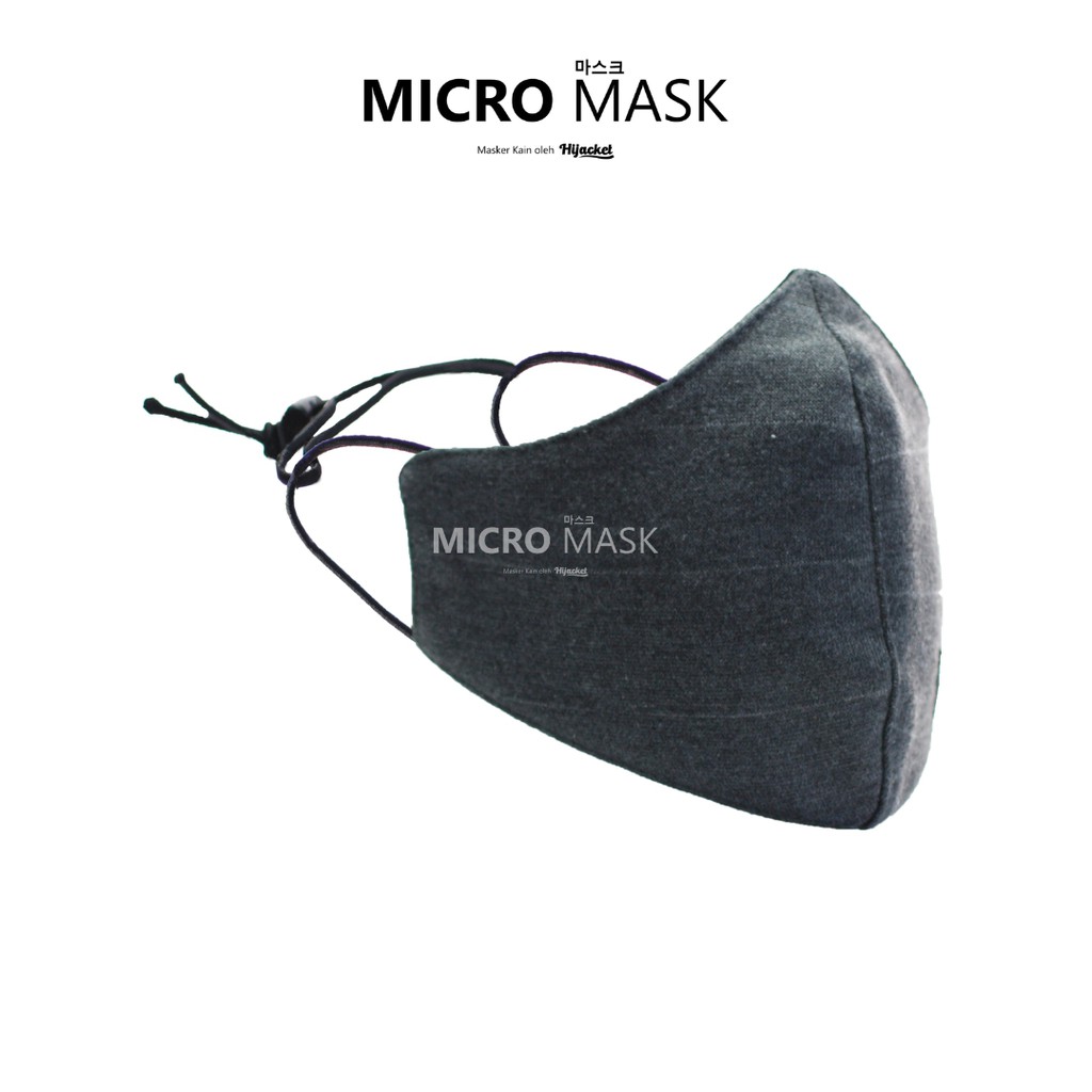 ORIGINAL Micro Mask Hijacket Azmi Hijab Masker Kain Wajah Duckbill Virus Pria Wanita non KF94 KN95-DARK GREY