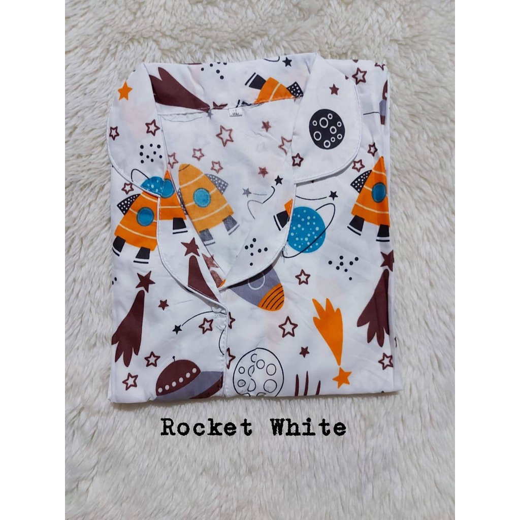 Setelan Piyama Baju Tidur PP Jumbo LD 116 -120 cm Motif  Size XXL Katun.-ROCKET WHITE