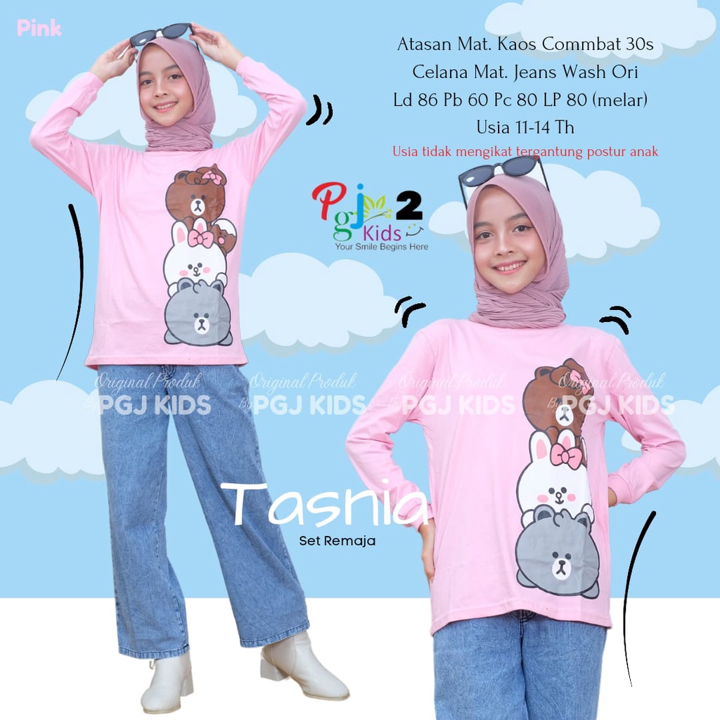 Setelan Tunik Kaos Panjang  Anak Remaja  Perempuan Cewek