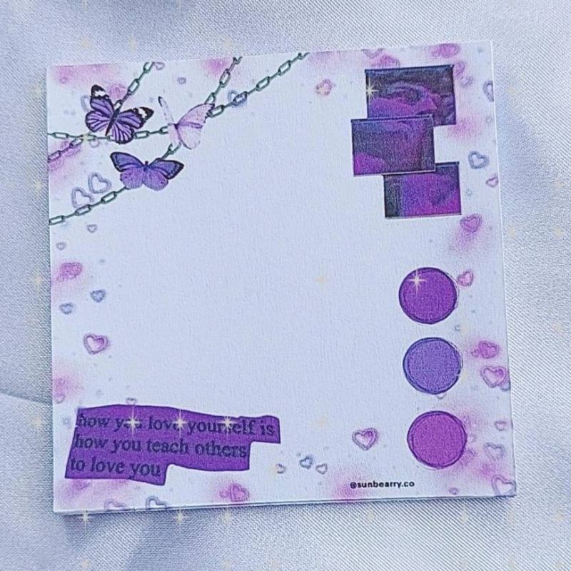 Memo pad by sunbearry.co custom memo pad bts snoppy aesthetic star scrabook-Butterfly purple