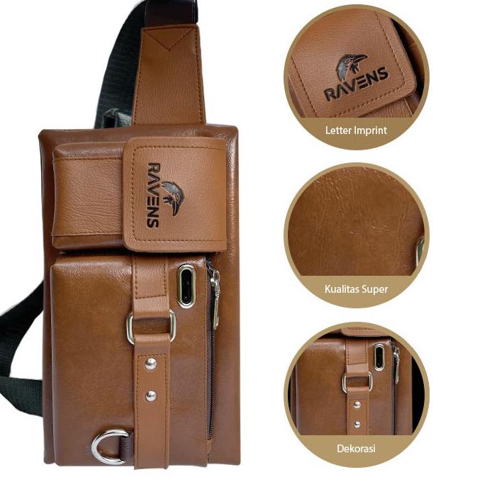 FREE BONUS DOMPET |ORIGINAL | TAS SELEMPANG PRIA | TAS WAISTBAG PRIA RAVENS [CBD. 268083]