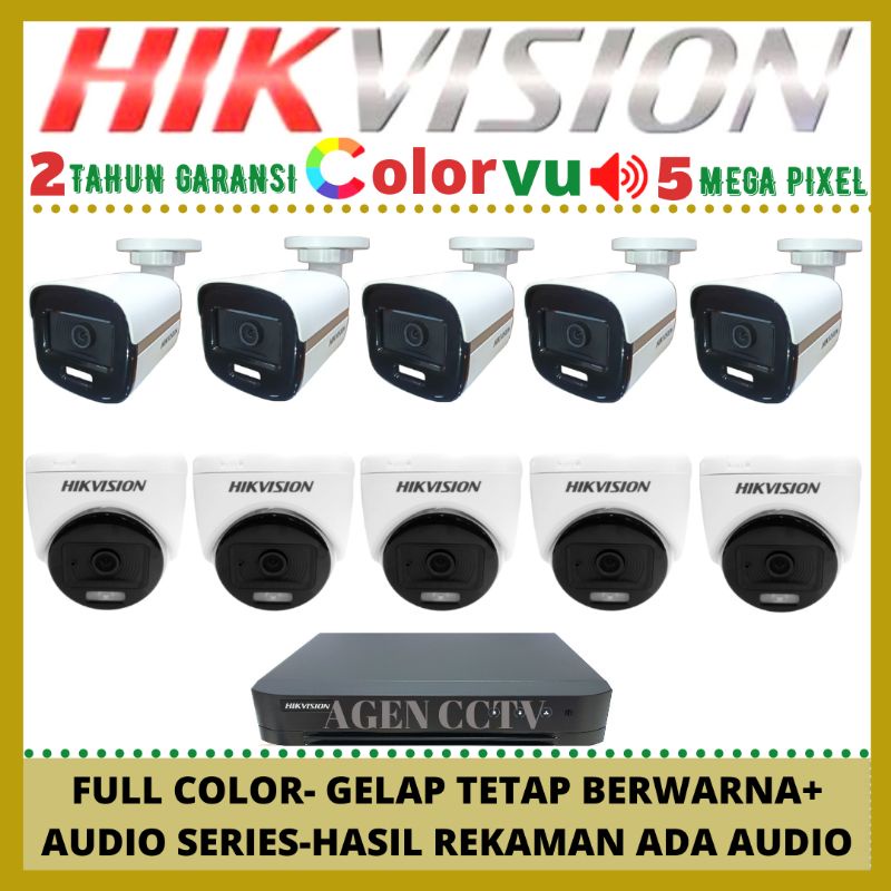 PAKET CCTV HIKVISION COLORVU 5MP 16 CHANNEL 10 KAMERA AUDIO SERIES FULL COLOR