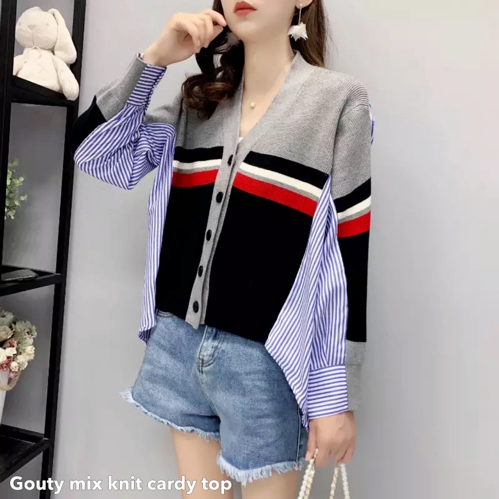 Gouty mix knit cardy top -Thejanclothes