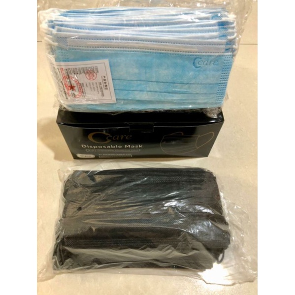 masker c care earloop hitam / biru ( ada emboss )