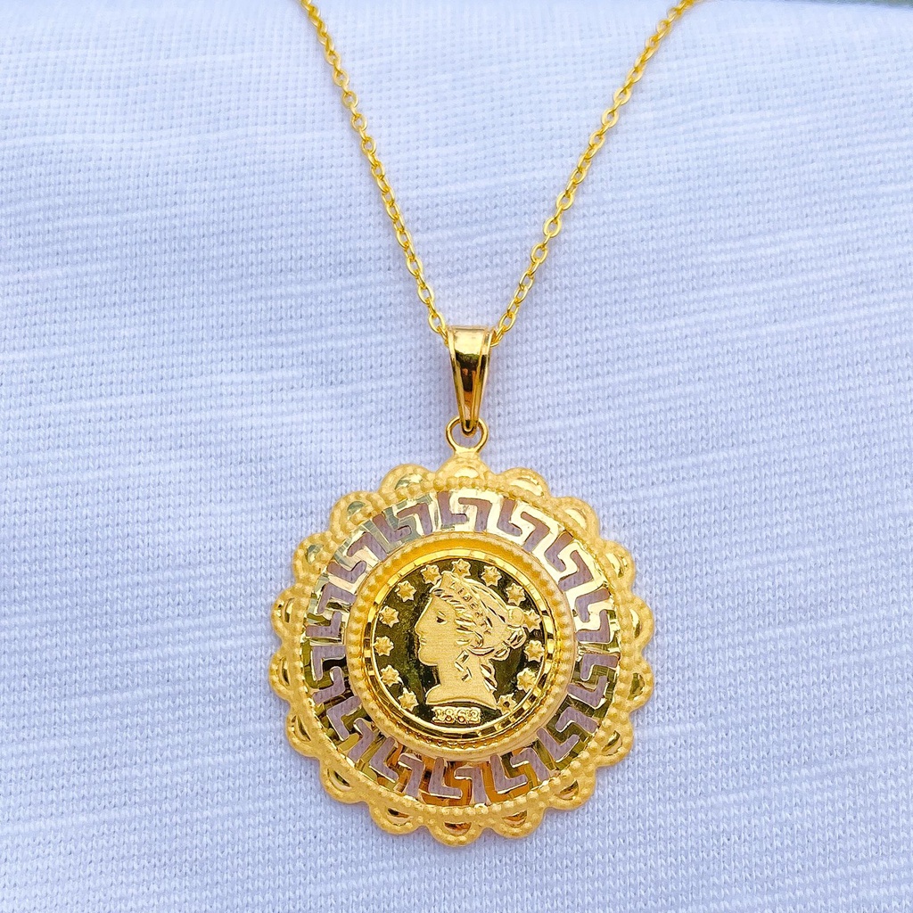 Liontin anak dan dewasa emas asli kadar 700 70 16k mainan kalung koin vintage coin victorian lebar pendant gold bunga renda kuning tiga 3 gram gr g