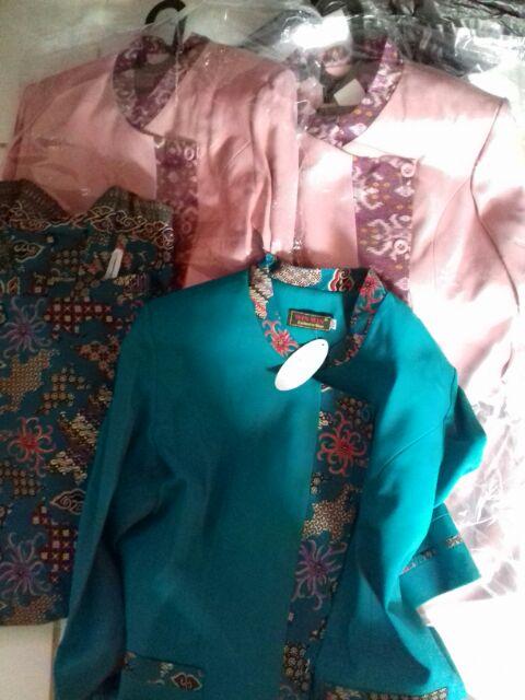 Setelan Blazer Kerja Kantor Wanita Kombinasi Batik Salem Pink