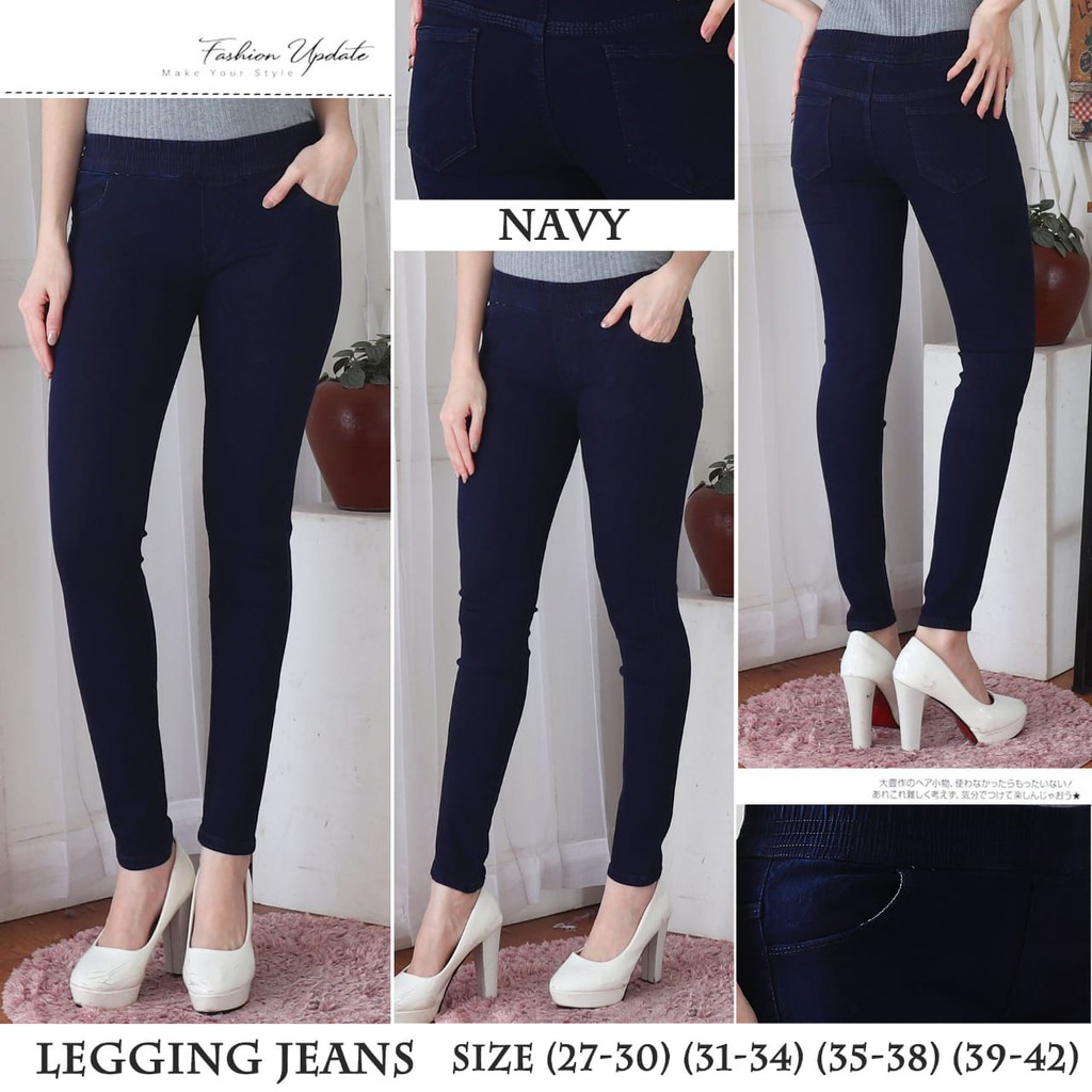 7CG CELANA LEGGING JEANS PREMIUM BIRU NEVY /STREACH JEANS /EXTRA JUMBO JEANS /39 - 42