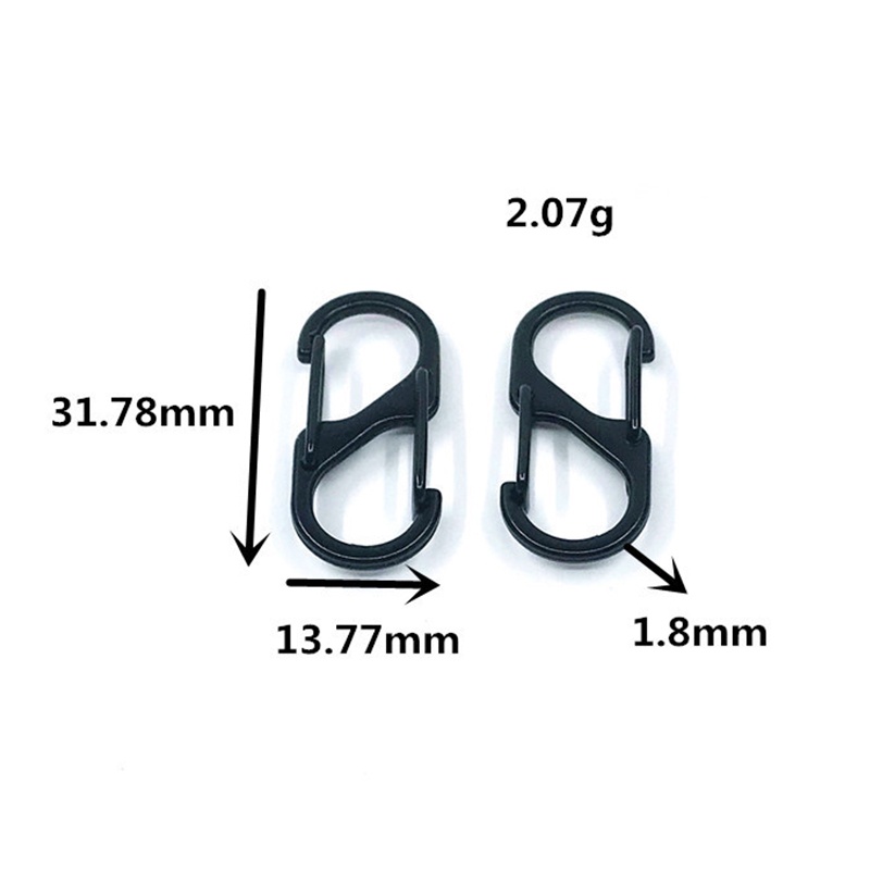 (LUCKID) Carabiner Mini Bentuk S Bahan Stainless Steel Dengan Kunci Untuk Camping