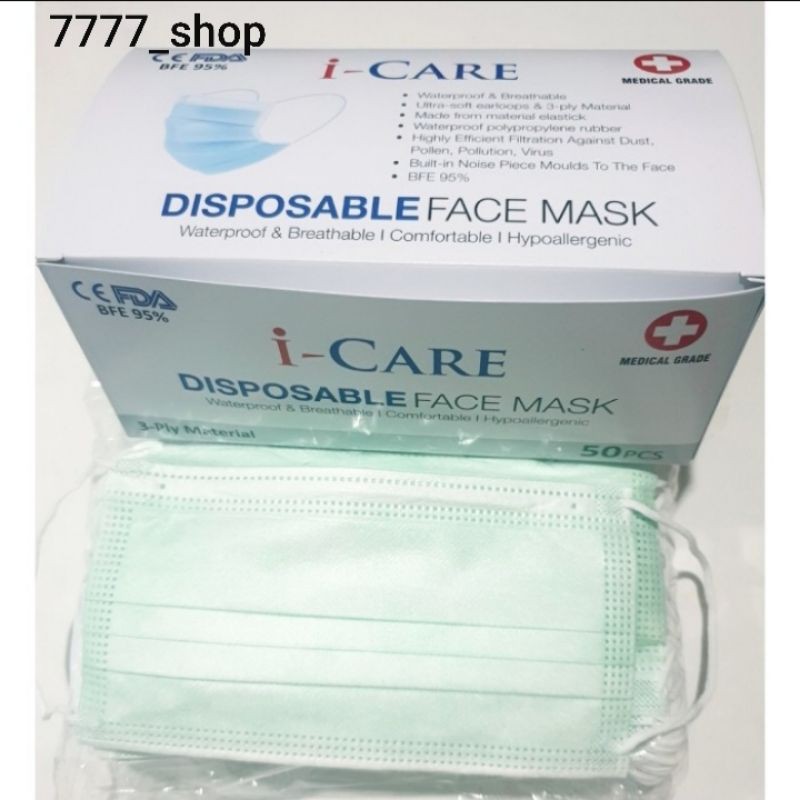 Masker iCare 3ply earloop (embos icare), 1box 50pcs