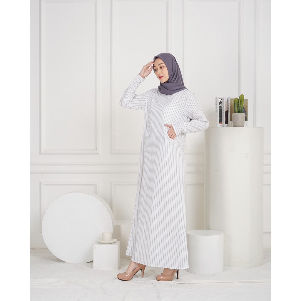 Demorin - Gamis Salur Motif Garis Fashion Wanita Muslim Premium