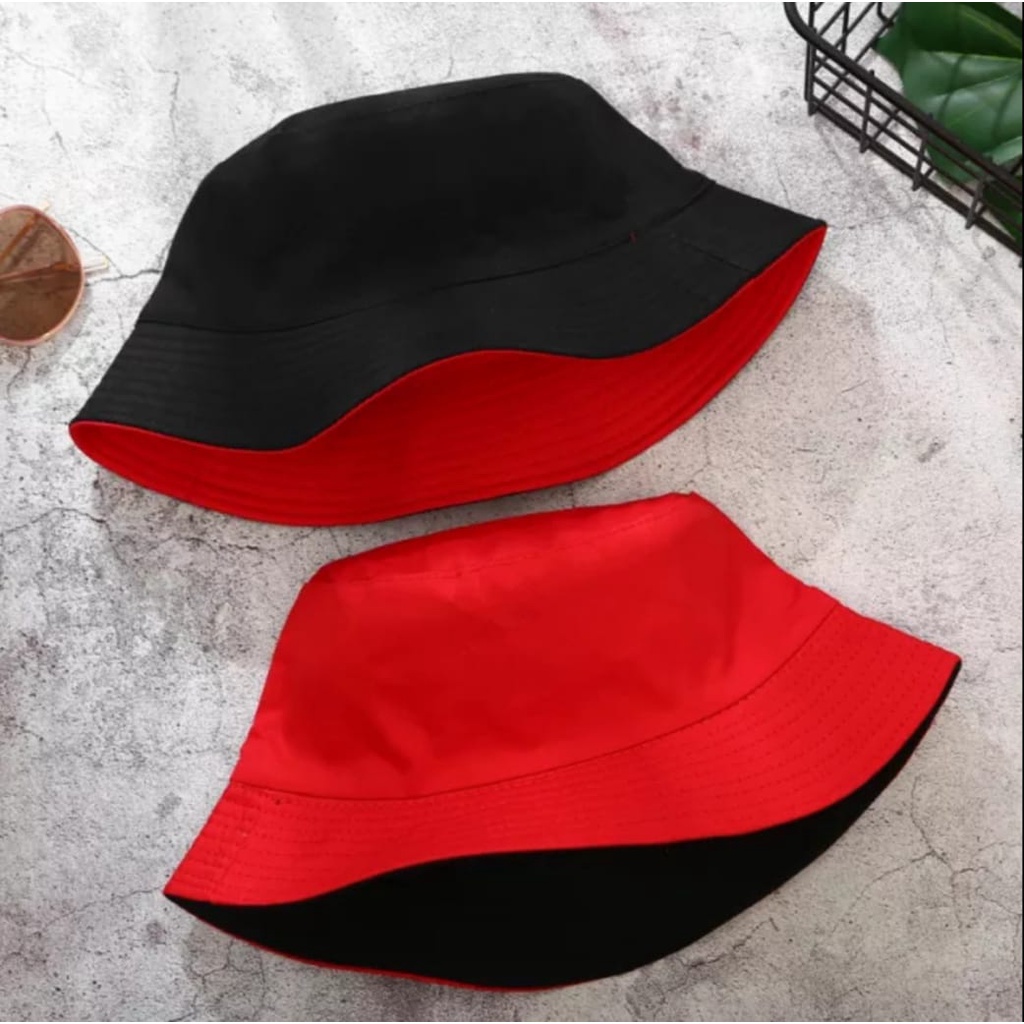 Topi Bucket Hat Distro Bolak Balik Polos dua Sisi Termurah