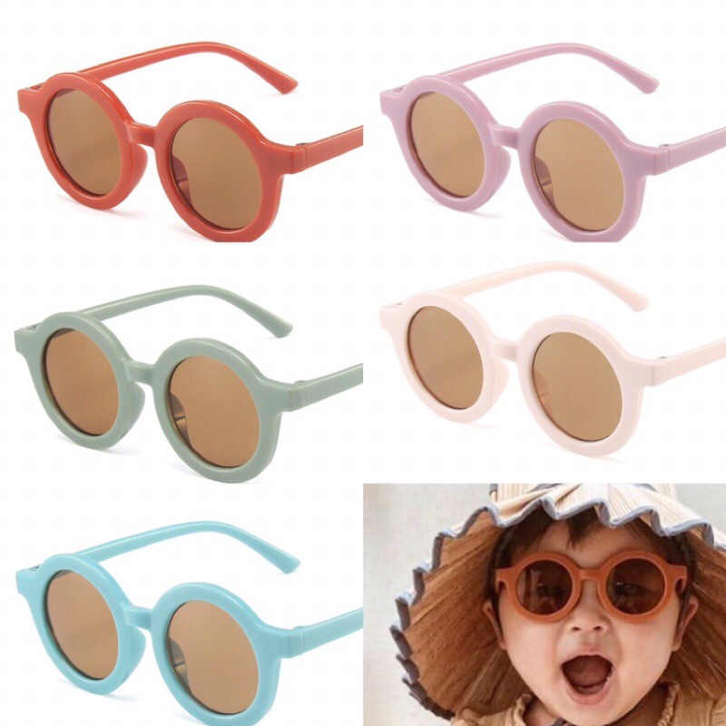 KACAMATA ANAK KOREA BULAT O korea import earth color soleram kids sunglasses-2