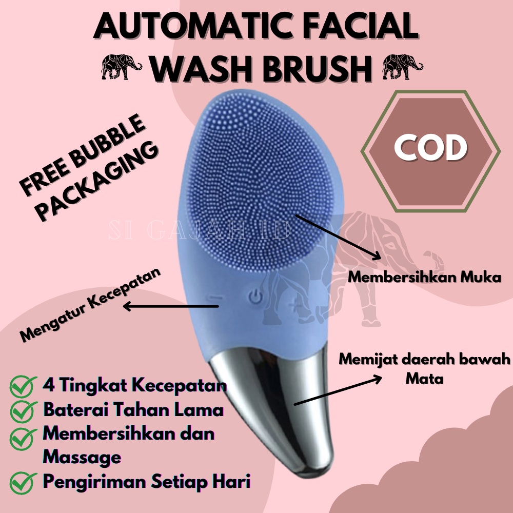 Pembersih Wajah Silikon Elektrik-Ultrasonik Tahan Air USB Sikat Pembersih Wajah Sonic Electric Facial Cleansing Brush Otomatis Blue
