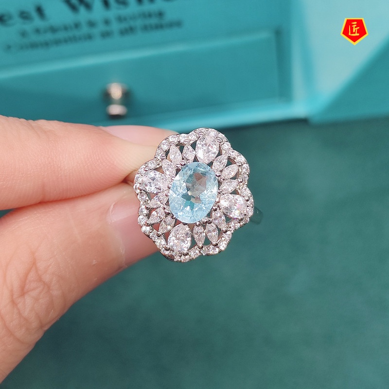 [Ready Stock]Elegant Personality Natural Blue Topaz Ring