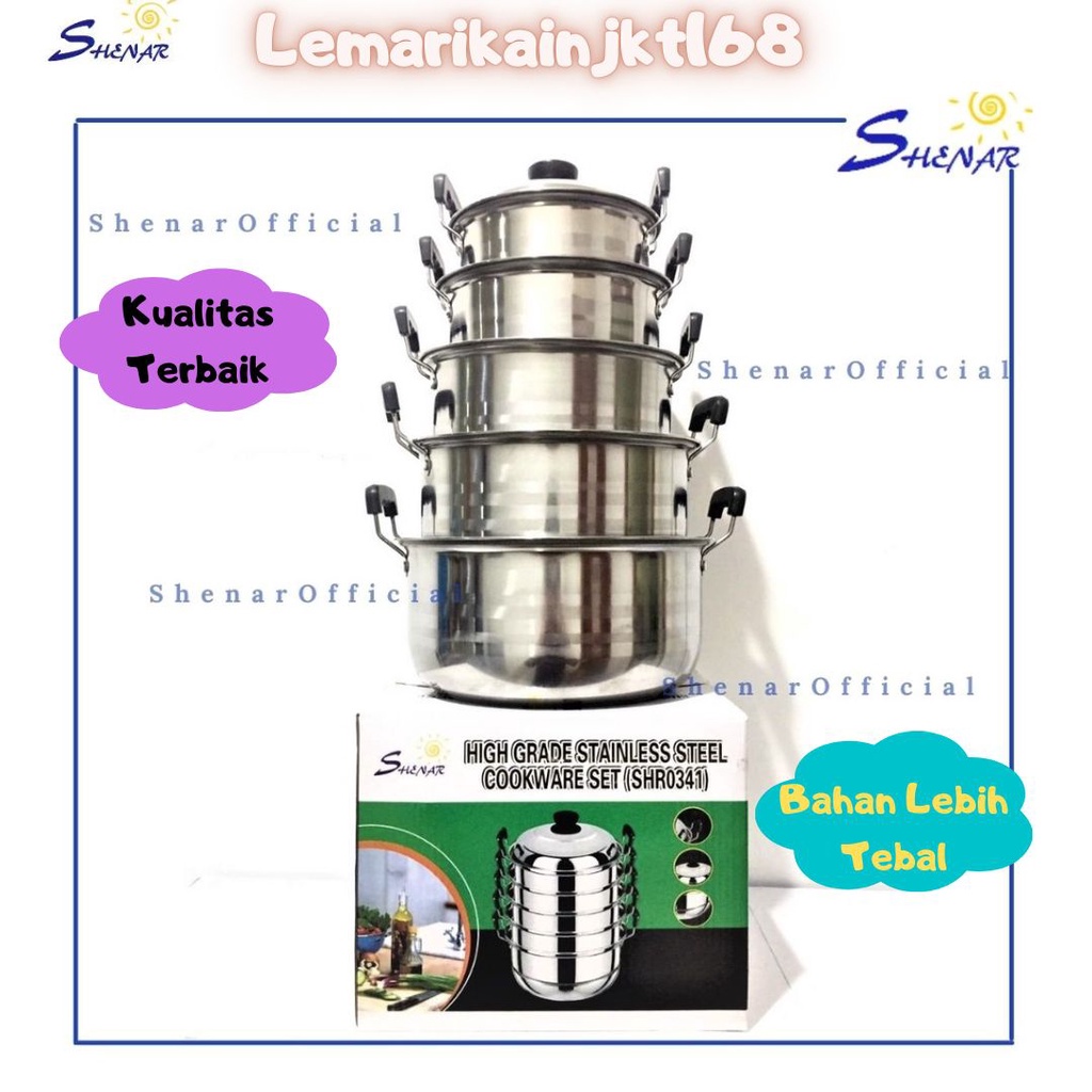 TERBARU (3kg)  SHENAR PANCI STAINLESS STEEL COOKWARE 5 SET PANCI 5 SET TUTUP KACA PANCI SET PANCI ISI 5 PCS|PANCI TEBAL SERBAGUNA|PANCI SET STAINLEES KUAT