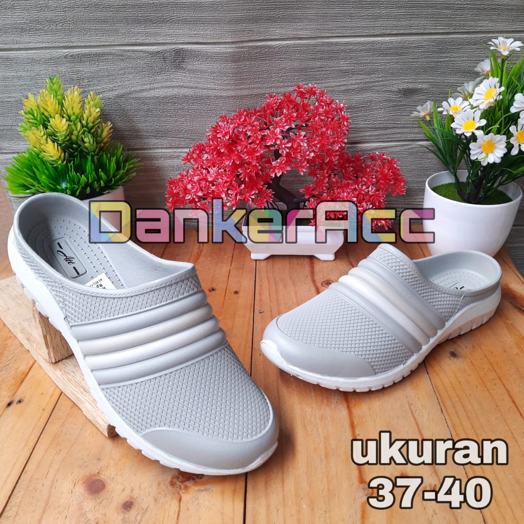 Sandal Slop Att Nswl 491 Ukuran 37-40 Sandal Selop Wanita Sepatu Santai Empuk Nyaman-Abu Abu