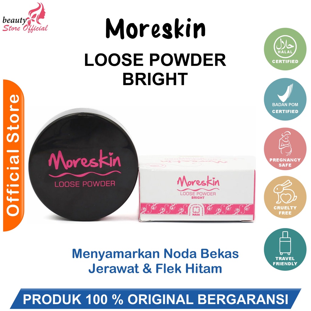 BS - Moreskin Loose Powder Bright Bedak Tabur Penghilang Bekas Jerawat Penghilang Flek Hitam Wajah B
