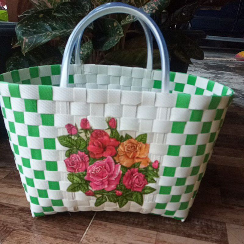 tas anyaman decoupage tanggung, tas cantik, tas wanita, tas murah , tashampers