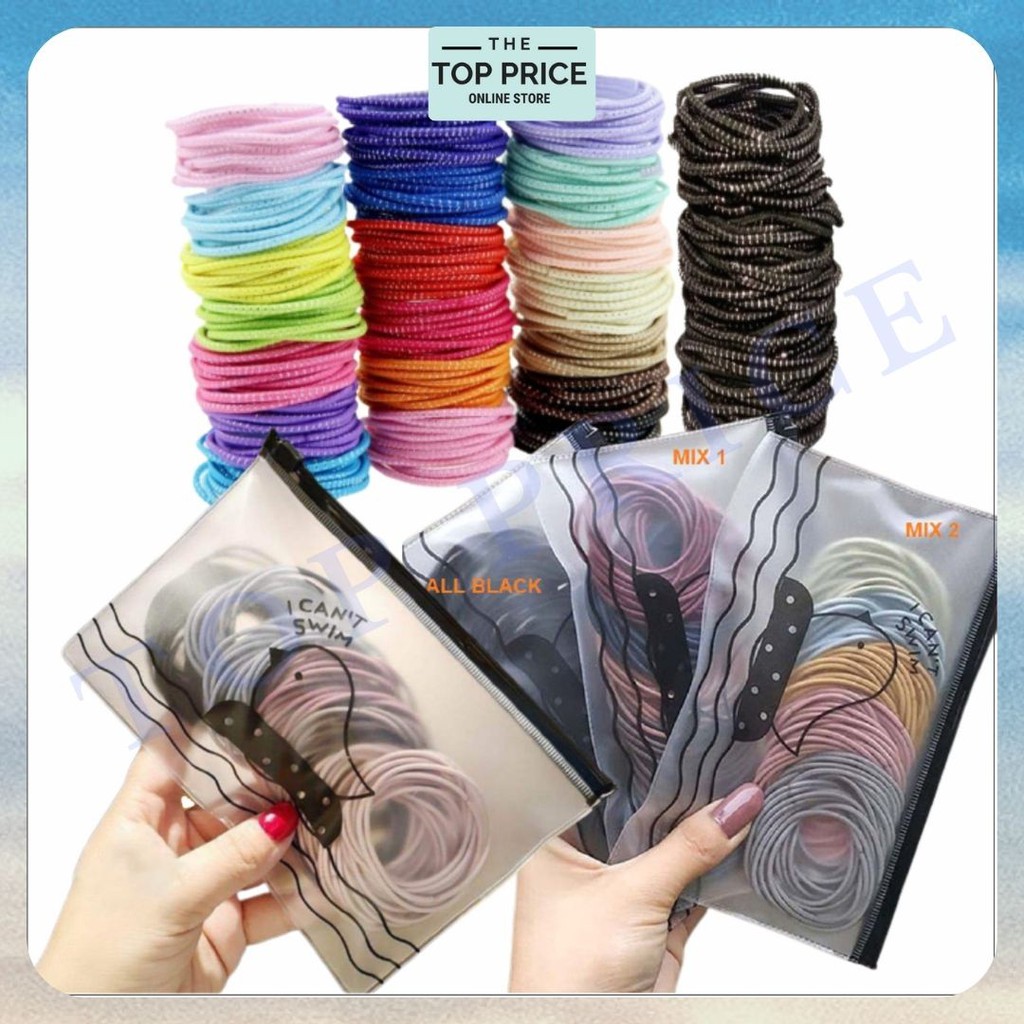 Topprice COD Ikat Rambut Korea I Can Swim isi 100 pcs/Karet Rambut/ Kuncir Rambut Warna Warni AW06 / AW11 / AW23