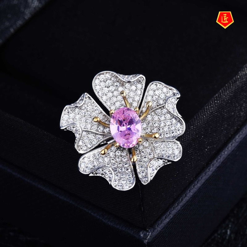 [Ready Stock]Luxury High-Precision Jewelry Micro-Inlaid Full Diamond Flower Ring