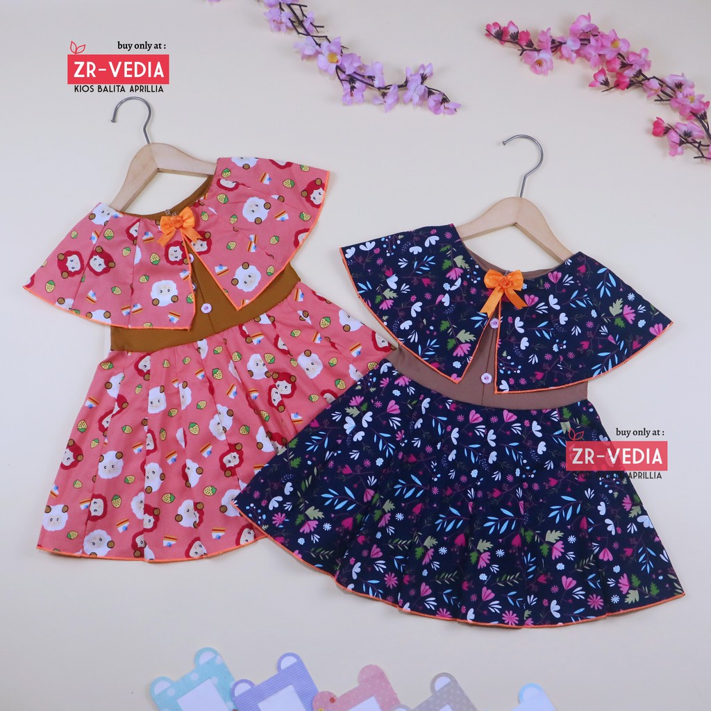 Dress Yolla size 1-4 Tahun / Baju Kensi Cewek Katun Adem Gaun Pesta Dress Cape Anak Perempuan Murah