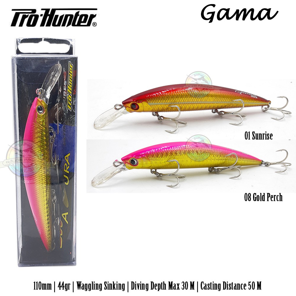 Umpan Pancing Minnow Pro Hunter Gama 110s 110mm 44gr Waggling Sinking - Depth 30m Max