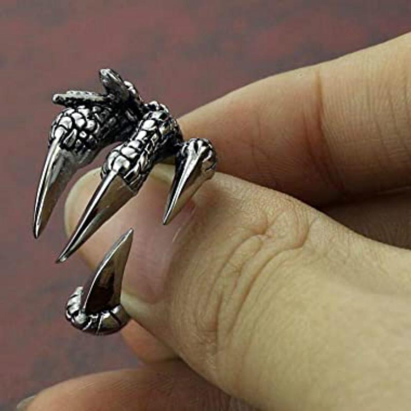 Cincin Model Terbuka Adjustable Desain Cakar Naga Gaya Hip-Hop Rock Untuk Pria Dan Wanita