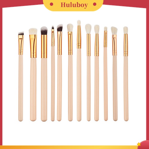 Huluboy Huluboy♡ 12pcs / Set Brush Kosmetik / Makeup Bulu Wol Gagang Kayu Untuk Foundation, Bedak, Eyeshadow, Eyeliner