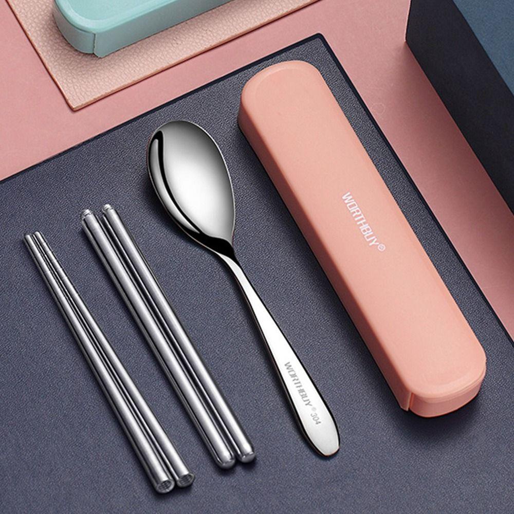Solighter Set Peralatan Makan Sendokgarpusumpit Portable Dapat Dilepas