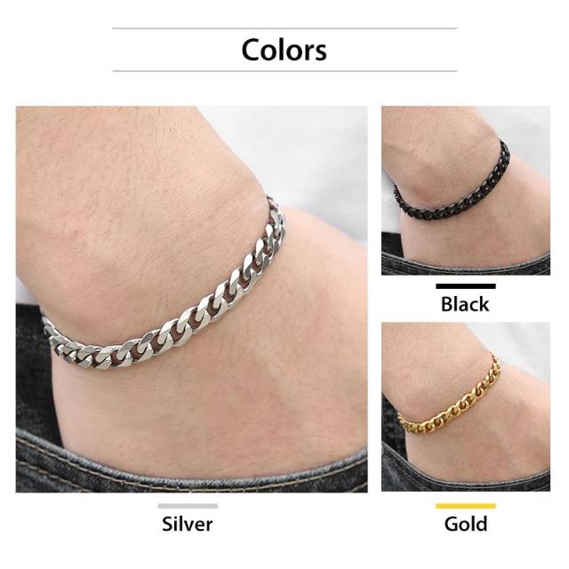 Gelang Pria Titanium Rantai Black Silver Gold 5 mm ( COD )