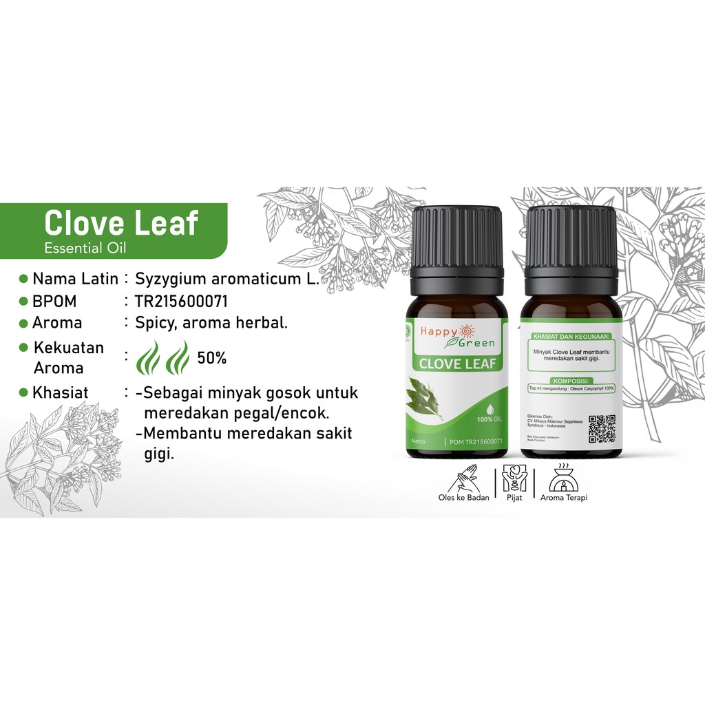 BPOM Happy Green Clove Leaf Essential Oil  Minyak Atsiri Daun Cengkeh 100%Murni Garansi Uang Kembali